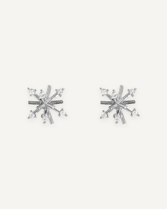 Brinco Snowflake em Ouro Branco 18K e Safiras