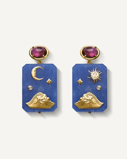 Brinco Névoa em Ouro 18K e Quartzo Azul