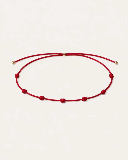 Pulseira Cord Vermelha 7 Nós em Ouro 18K