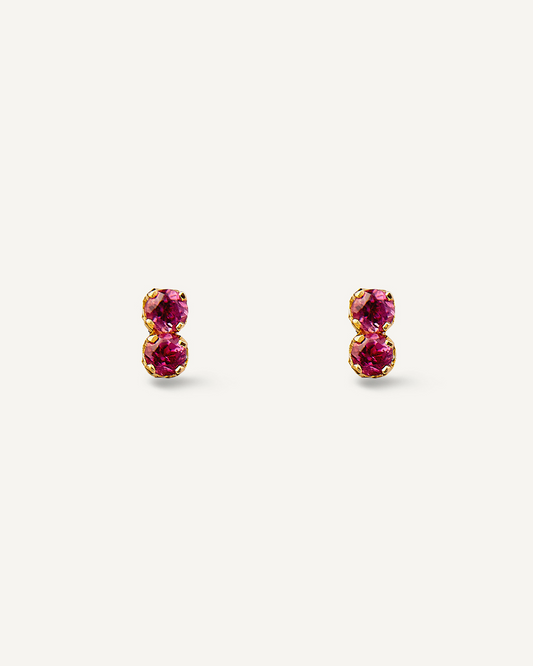 Brinco Two Petit em Ouro 18K e Granadas Rodolitas