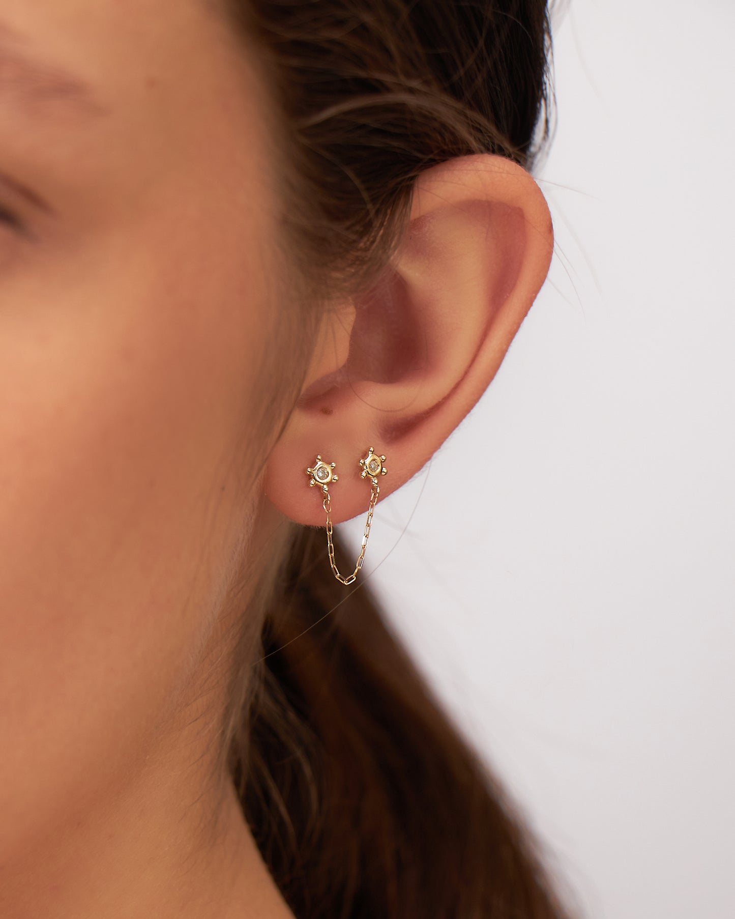 Brinco Corrente Vapor Unitário em Ouro 18k e Diamante