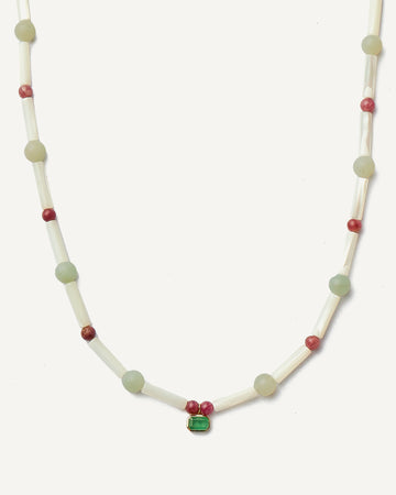 Colar Pastille em Ouro 18K com Madrepérolas e Esmeralda