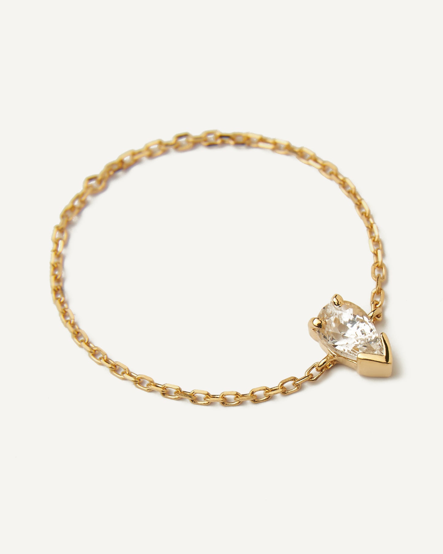 Anel Corrente Gota em Ouro Amarelo 18K e Safira Branca