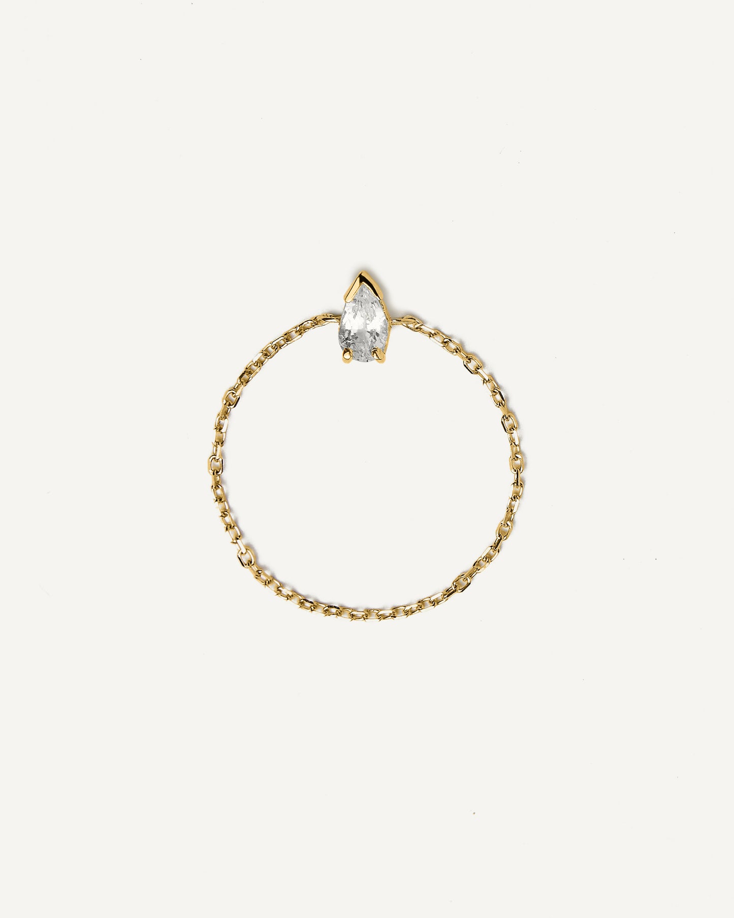Anel Corrente Gota em Ouro Amarelo 18K e Safira Branca