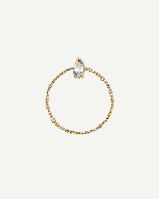 Anel Corrente Gota em Ouro Amarelo 18K e Safira Branca