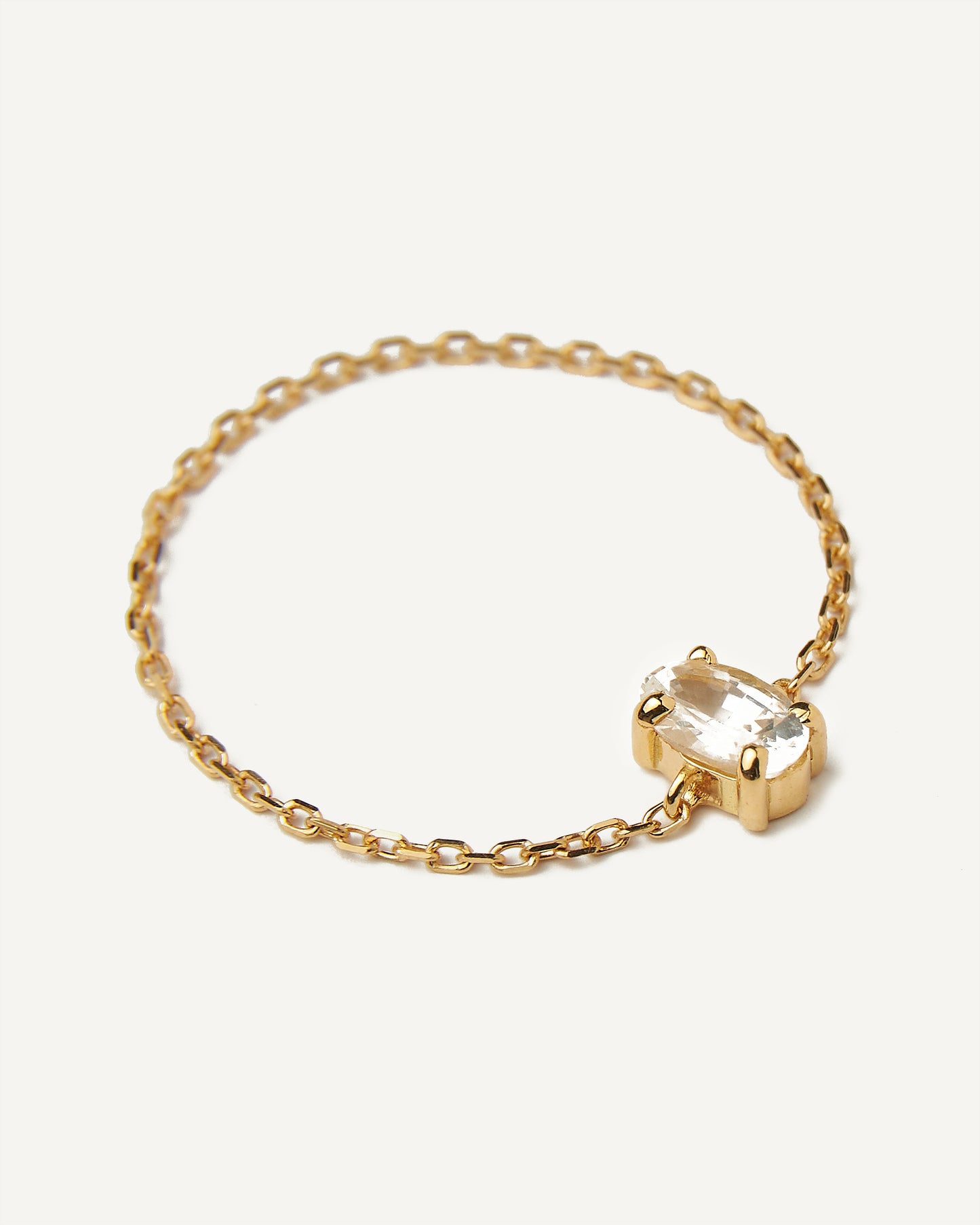 Anel Corrente Oval em Ouro Amarelo 18K e Safira Branca