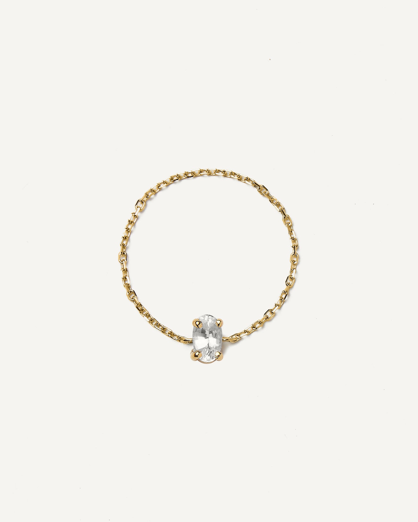Anel Corrente Oval em Ouro Amarelo 18K e Safira Branca