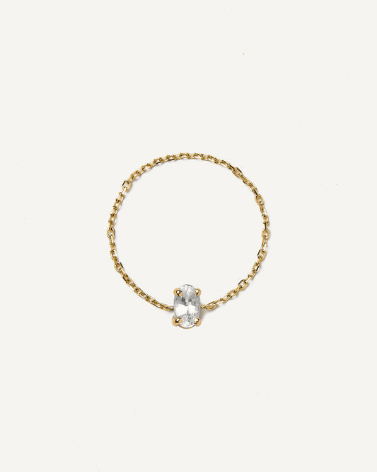 Anel Corrente Oval em Ouro Amarelo 18K e Safira Branca