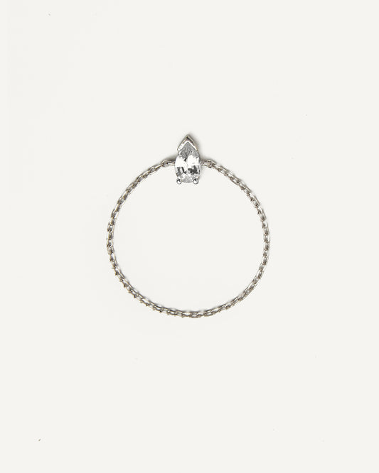 Anel Corrente Gota em Ouro Branco 18k e Safiras Brancas