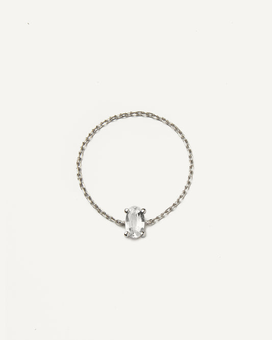 Anel Corrente Oval em Ouro Branco 18K e Safira Branca