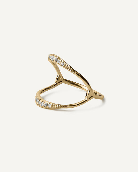 Anel Disco Duplo em Ouro 18k e Safiras Brancas