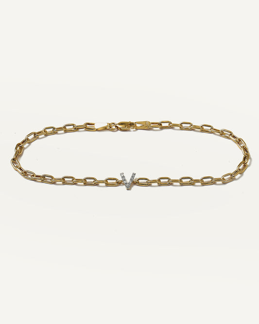 Pulseira Bold Inicial em Ouro 18K e Diamantes