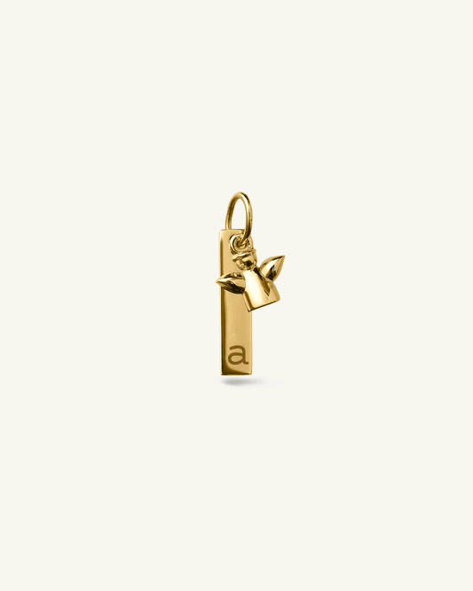 Pingente Placa Inicial Anjo da Guarda em Ouro 18K