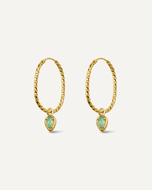 Argola Sevilha Esmeralda em Ouro 18K
