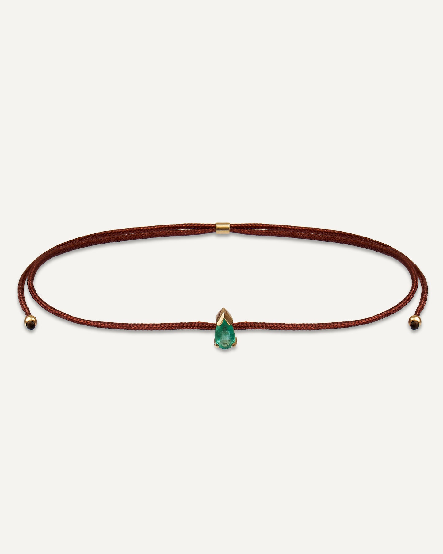 Pulseira Cord Gem Marrom em Ouro 18K e Esmeralda