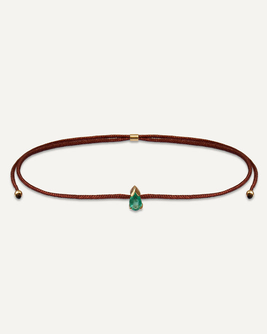 Pulseira Cord Gem Marrom em Ouro 18K e Esmeralda