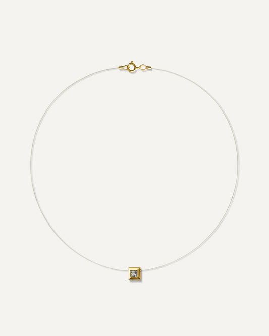Colar Nylon Pastille Safira Branca em Ouro 18K