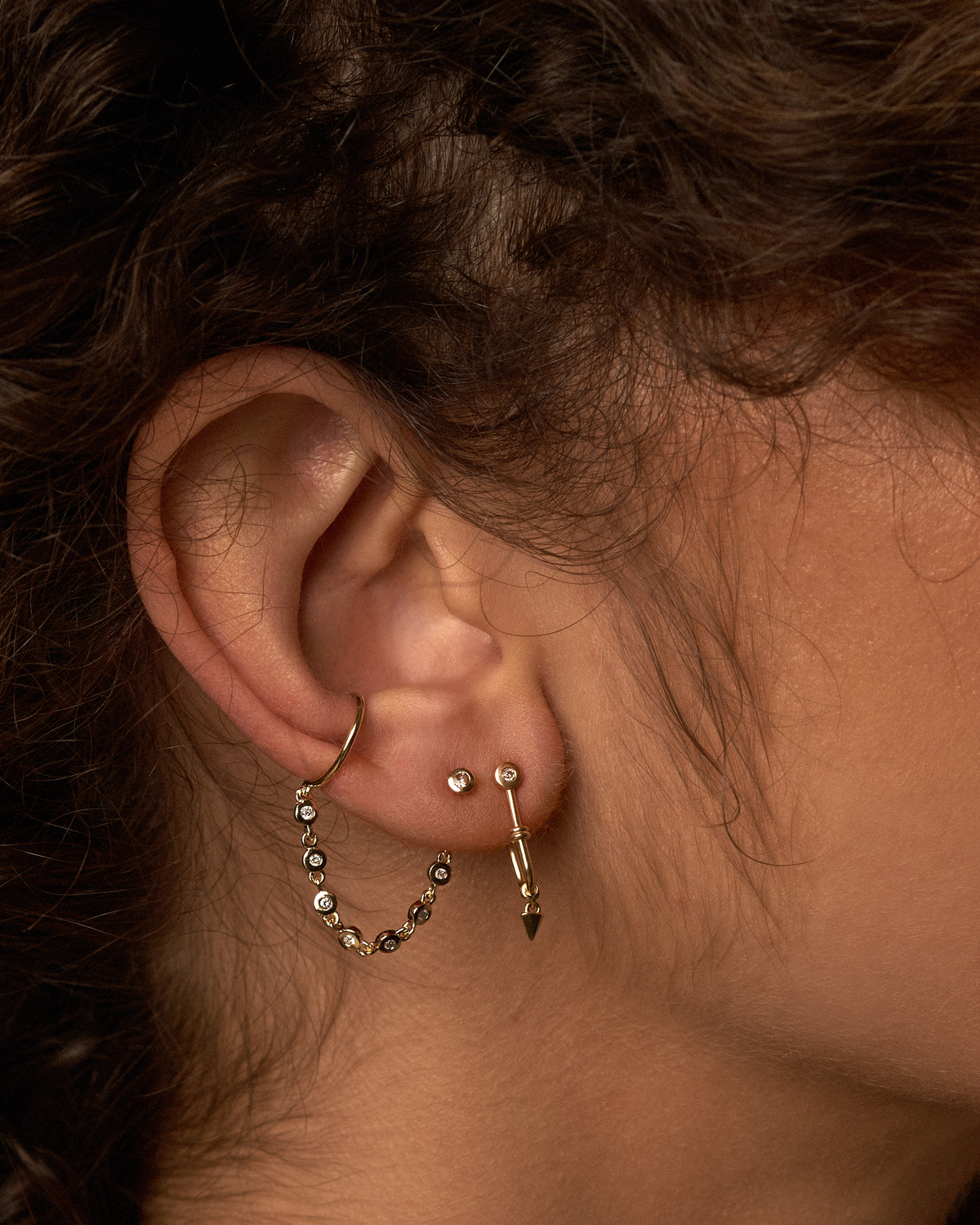 Ear Jacket Unitário Piercing Agnes Diamantes em Ouro 18K
