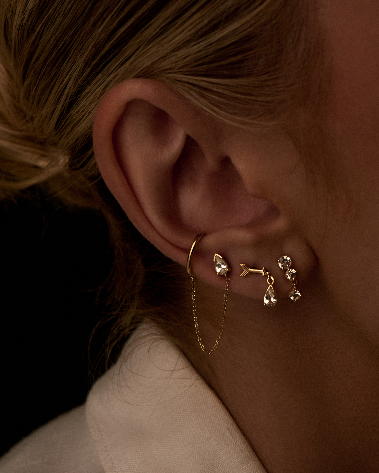 Brinco Unitário Extensor com Piercing Ceci em Ouro 18K